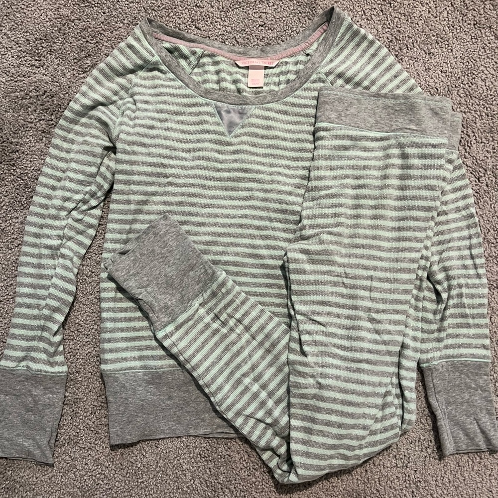 Mint Grey Waffle Long Pajamas